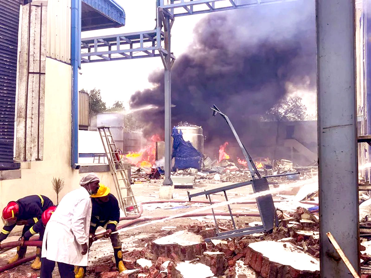 12 dead, 34 injured in explosion at pharma plant.